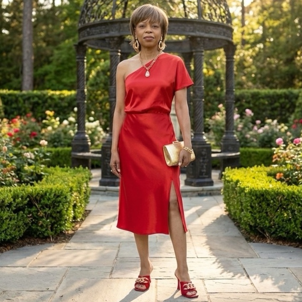 Cape Robbin Red Satin Chain Mule Heels | Open Toe Stiletto Sandals Evening Shoes